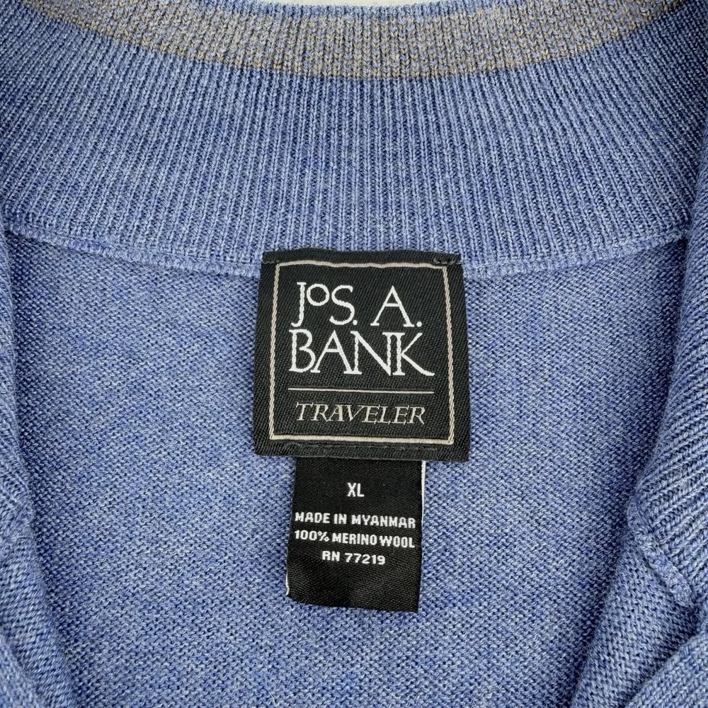 Jos A Bank Traveler Sweater Men's XL Blue 1/4 Zip Merino Wool
